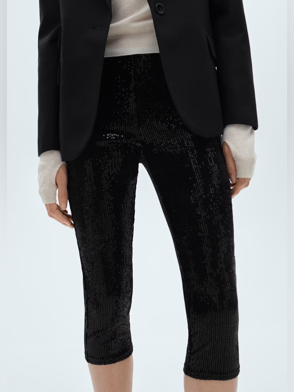 Mango Black Sequined Capri leggings NWT